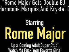 Harmonie Marquis和Krystal Davis在罗马给一个专业的双重口交